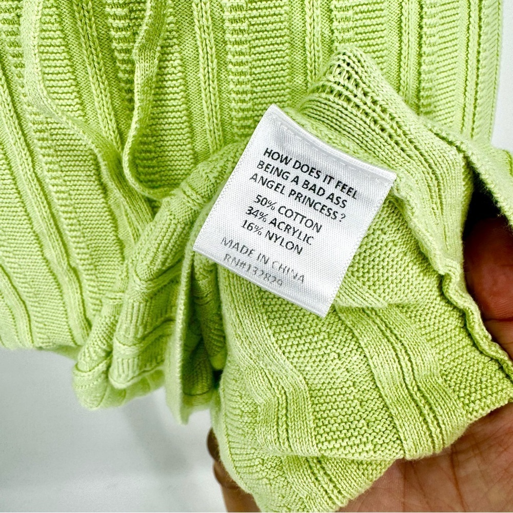LPA Coco Ribbed Knit Square Neck Puff Sleeve Midi Sweater Dress Lime Green - Picture 5 of 8